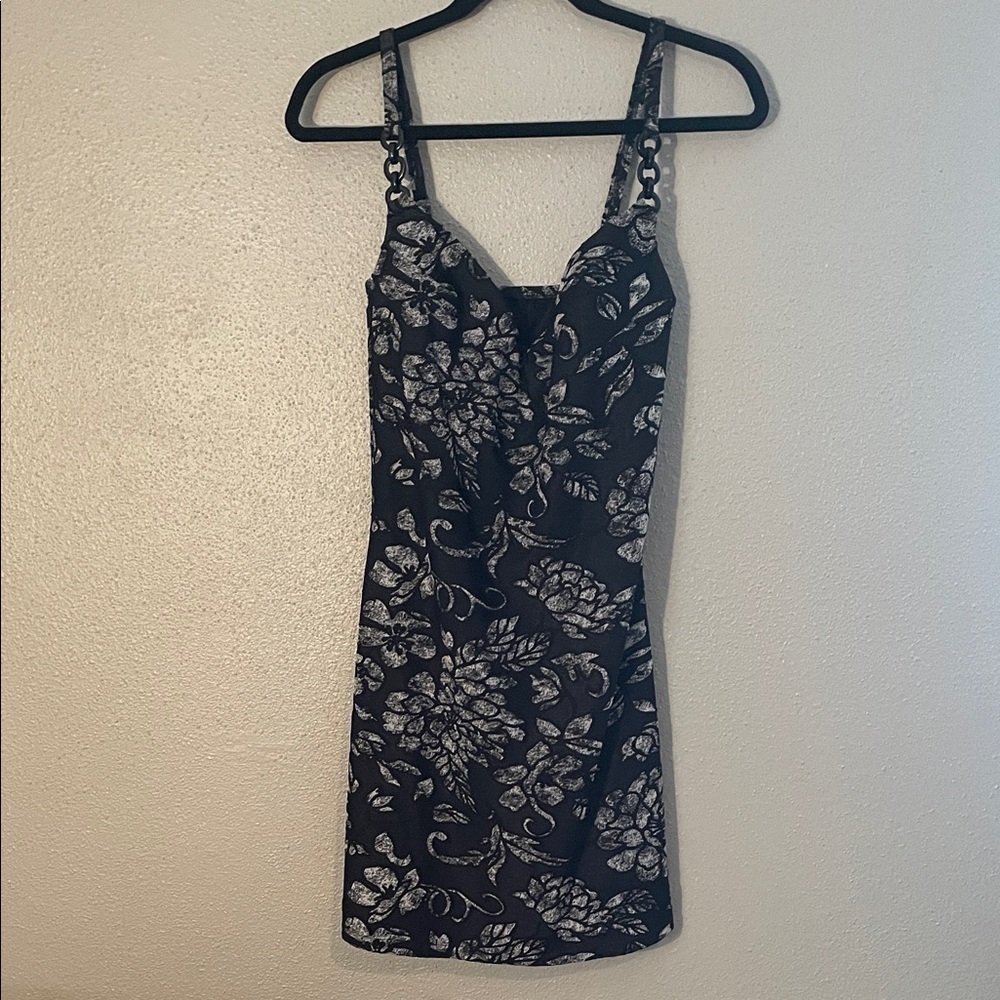 Gottex Black and White Floral Mini Dress